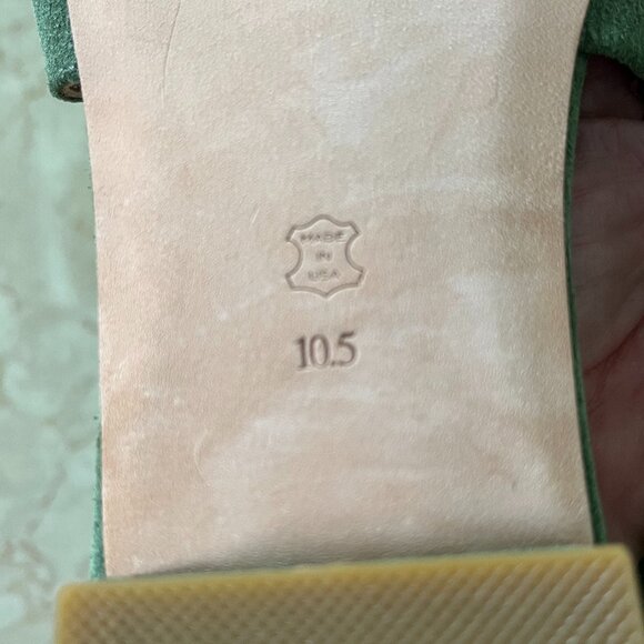 Ma'am Sz 10.5 (9.5) Moss Green Three Strap Suede Slides Made in USA - Picture 5 of 8